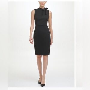 NWT Calvin Klein Women's Sleeveless Tie Neck Crepe Sheath Dress with Bow Detail